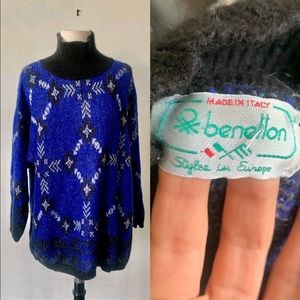Vintage United Colors Of Benetton Southwestern Print Turtleneck Sweater